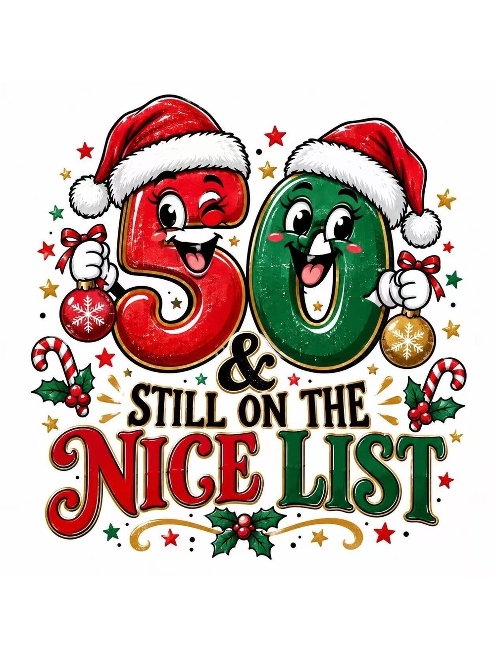 4Pcs 50th Birthday Christmas DTF Transfers 10" Nice List Heat Press